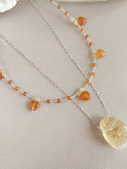 (สร้อยคู่+สร้อยเซ็ต)สร้อยคอเงินจี้หินซิทรินกับสร้อยคอเงินหินคาเนเลี่ยน