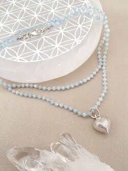 สร้อยคอเชือกถักหินอความารีนเจียรเหลี่ยม Aquamarine