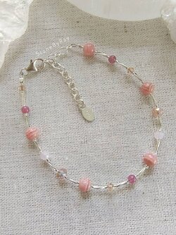 สร้อยข้อมือเงินหินโรโดโครไซต์กับทัวมารีน Rhodochrosite+Tourmaline