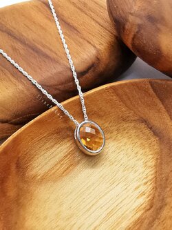 สร้อยคอเงินจี้พลอยซิทรินเจียรเหลี่ยม(Citrine)