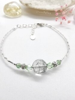 สร้อยข้อมือเงินหินไหมเขียว Green Rutile Quartz