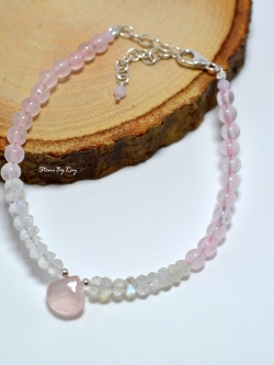 สร้อยข้อมือเงินหินโรสควอตซ์&มูนสโตน(Rose quartz&Moonstone)