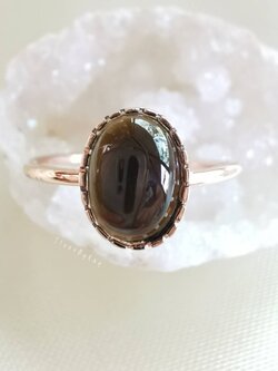 แหวนเงินชุบพิ้งโกลด์หินสะเก็ดดาว Tektite