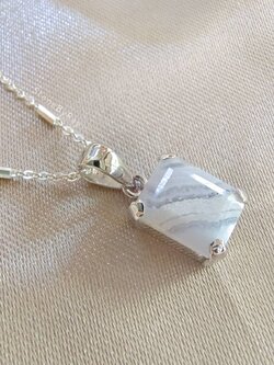 สร้อยคอเงินจี้หินบลูเลซอาเกต Blue Lace Agate