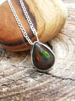 สร้อยคอเงินจี้พลอยแบล็กโอปอล Black Opal