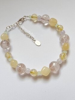 สร้อยข้อมือเงินหินแคลไซต์กับเฮมาไทต์ควอตซ์ (Calcite+Hematite Quartz)