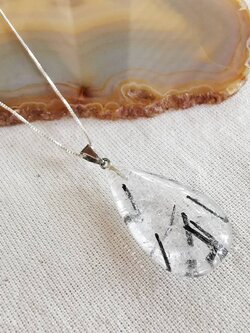 สร้อยคอเงินจี้หินไหมดำ Black Tourmaline Quartz