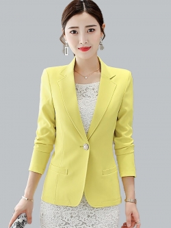 เสื้อสูทผ้าโพลีเอสเตอร์ผสมสีเหลือง แขนยาว