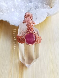 จี้เชือกถักหินคริสตัลควอตซ์&ทับทิม