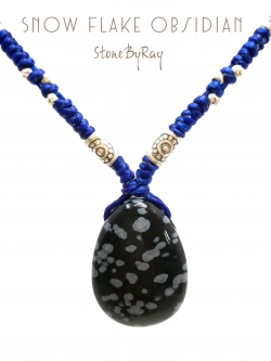 สร้อยคอเชือกถักจี้หินสโนว์เฟร็กออปซิเดียน