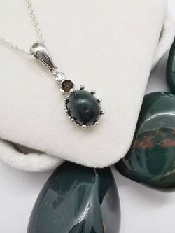 สร้อยคอเงินหินบลัดสโตนและสะเก็ดดาว(หินเลือด) Bloodstone