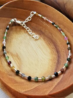 สร้อยข้อมือเงินหินทัวมาลีนเจียรเหลี่ยม(Tourmaline)