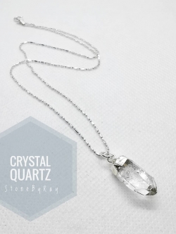 สร้อยคอเงินจี้หินคริสตัลควอตซ์ผลึกธรรมชาติ