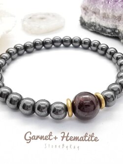 สร้อยข้อมือหินเฮมาไทต์กับโกเมน Hematite+Garnet