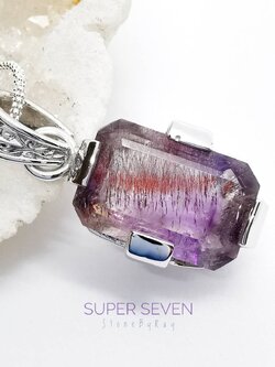 สร้อยคอเงินจี้หินซุปเปอร์เซเว่นเจียรทรงสี่เหลี่ยม