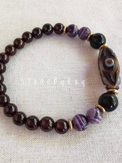 สร้อยข้อมือหินซาร์โดนิกแกะสลักรูปดวงตาสวรรค์,เชฟรอนอเมทิสต์,หินโกเมน