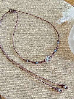 สร้อยเชือกถักจี้หินอความารีน Aquamarine