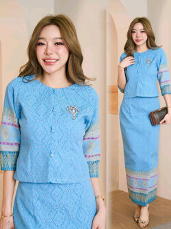 kudapy เซ็ทผ้าฝ้ายทรงเรือนต้นงดงามในความเป็นไทย อัดกาวอย่างดี