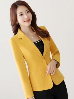 เสื้อสูทผ้าโพลีเอสเตอร์ผสมสีเหลือง แขนยาว