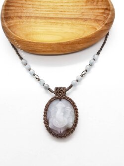 สร้อยคอเชือกถักจี้หินหยกแกะสลักองค์พระพิฆเนศ