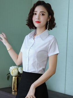 kudapy เสื้อเชิ้ตทำงานสีขาวคอปก แขนสั้น