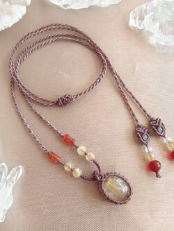 สร้อยคอเชือกถักจี้หินไหมทอง Rutilated Quartz