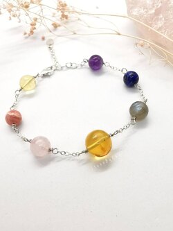 สร้อยข้อมือเงินแท้รวมหินอัญมณี7ชนิด