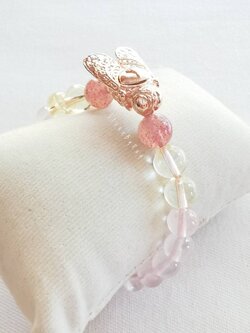 สร้อยข้อมือหินโรสควอตซ์,ซิทริน,สตอเบอรี่ควอตซ์+แมงภู่คำ