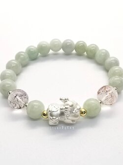 สร้อยข้อมือหยกดีไซน์กับหินซุปเปอร์เซเว่นและเบบี้ปี่เซียะเงินแท้