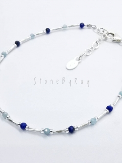 สร้อยข้อมือเงินหินลาพิสลาซูลี+หินอความารีน