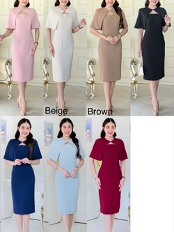 kudapy เดรสสั้น ผ้าคลุมบ่าถอดได้ เดรสดีไซส์ทรงคอเหลี่ยม มีขอบเอว กระโปรงทรงสอบ ผ่าหลังป้ายซ้อน ไม่โป๊ เดรสทรงสุภาพ