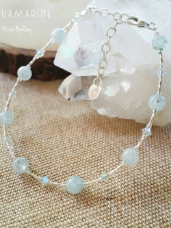 สร้อยข้อมือเงินหินอความารีน