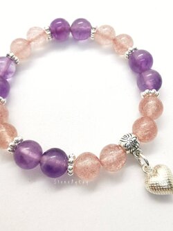 สร้อยข้อมือหินสตอเบอรี่ควอตซ์ร้อยกับหินอเมทิสต์ Strawberry Quartz+Amethyst