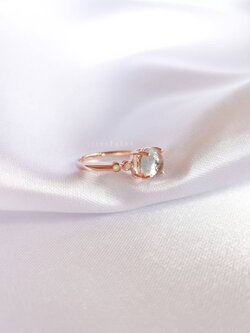 แหวนเงินชุบพิ้งโกลด์พลอยอความารีน+พลอยโอปอล Aquamarine+Opal