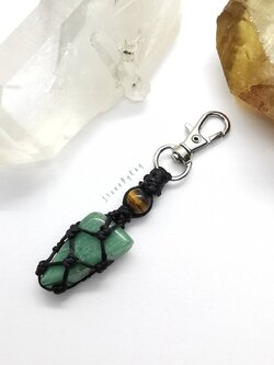 พวงกุญแจหินกรีนเพรสแจสเปอร์กับหินตาเสือ Green Prase Jasper+Tiger eye