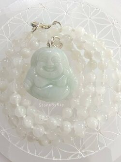 สร้อยคอหินมูนสโตน+จี้พระสังกัจจายหยก