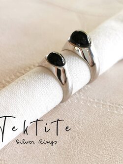 แหวนเงินหินสะเก็ดดาว Tektite