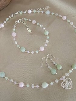 สร้อยคอsetเงินจี้หัวใจ+หินหยก+คุนไซต์+มูนสโตน