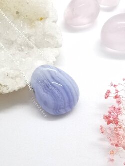 สร้อยคอเงินจี้หินบลูเลซอาเกต Blue Lace Agate