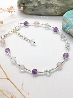 สร้อยข้อมือเงินหินอเมทิสต์กับโรสควอตซ์ Amethyst+Rose Quartz