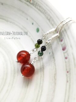ต่างหูเงินหินคาเนเลี่ยนกับทัวมารีน Carnelian+Tourmaline