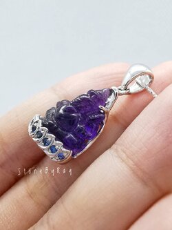 สร้อยคอเงินจี้เงินหินอเมทิสต์แกะสลักองค์พระพิฆเนศวร