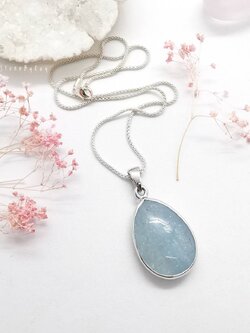 สร้อยคอเงินจี้หินอความารีน Aquamarine