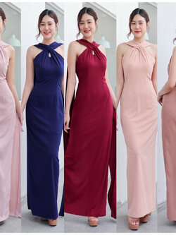 kudapy ชุดราตรีสุดแกลม ทรงเข้ารูป สายไขว่หน้าคล้องคอ ทิ้งชายยาว มีสายเดี่ยวจิ๋ว