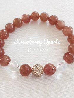 สร้อยข้อมือหินสตอเบอรี่ควอตซ์+คริสตัลควอตซ์