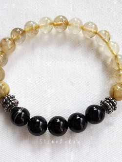 สร้อยข้อมือหินอาเกตดำกับหินไหมทอง