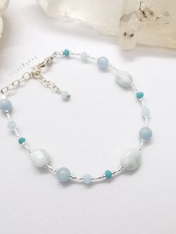 สร้อยข้อมือเงินหินแองเจิลไลท์+อความารีน Angelite+Aquamarine