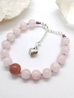 สร้อยข้อหินสตอเบอร์รี่ควอตซ์+โรสควอตซ์ Strawberry Quartz+Rose Quartz