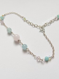 สร้อยข้อมือเงินหินโรสควอตซ์+อความารีน+อมาโซไนท์