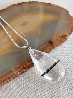 สร้อยคอเงินจี้หินไหมดำ Black Tourmaline Quartz